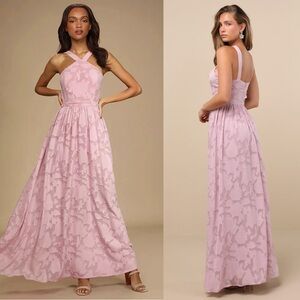 NWT LULUS Floral Chiffon Halter Neck Sleeveless Soft Girl Fairycore Maxi Gown XL